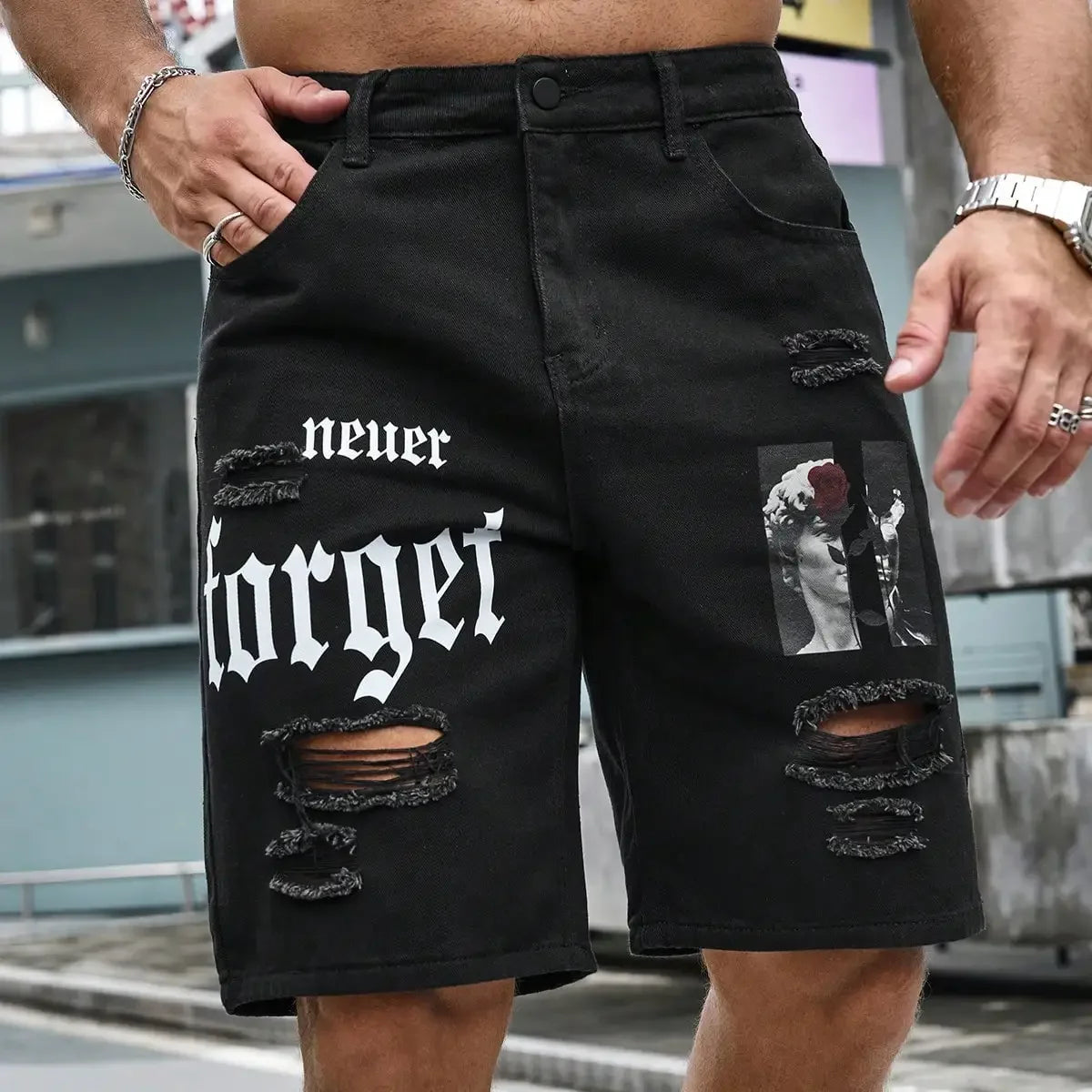 Short en Jean Imprimé Homme