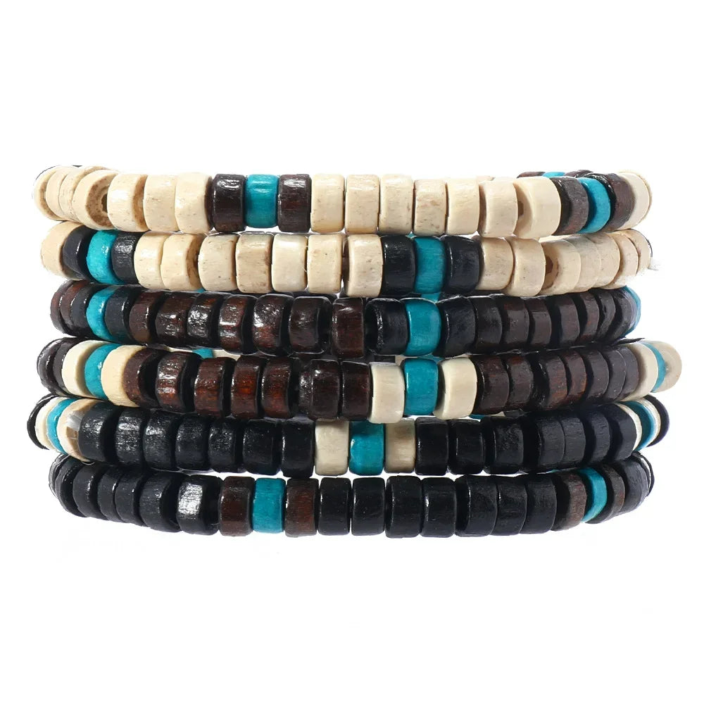 Bracelet Vintage Multicouche en Perles de Bois