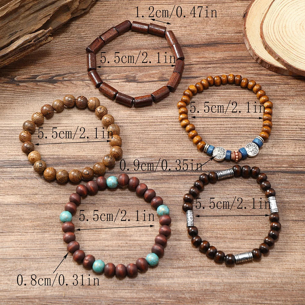 Bracelet Vintage Multicouche en Perles de Bois
