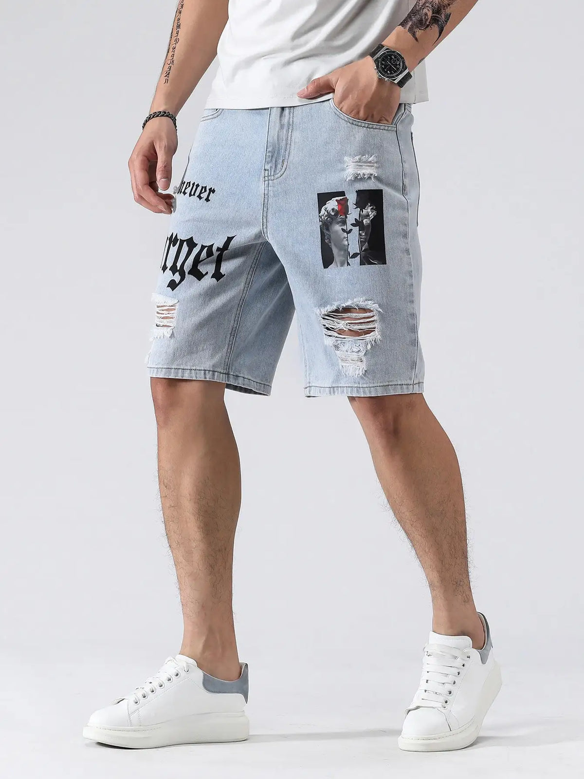 Short en Jean Imprimé Homme