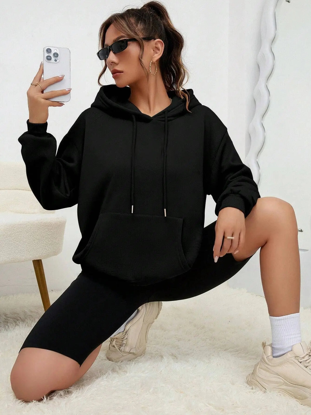 Sweat à Capuche Femme Uni – Style Décontracté