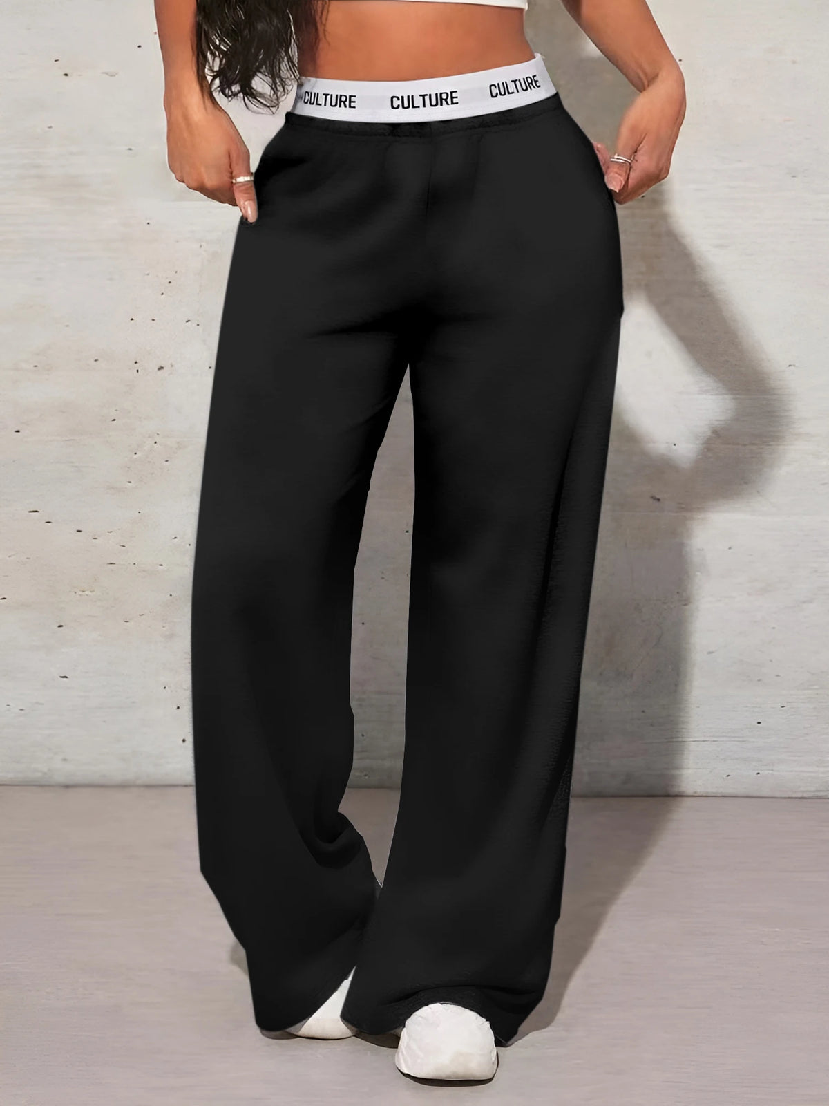 Pantalon Taille Haute Femme – Coupe Ample avec Ceinture