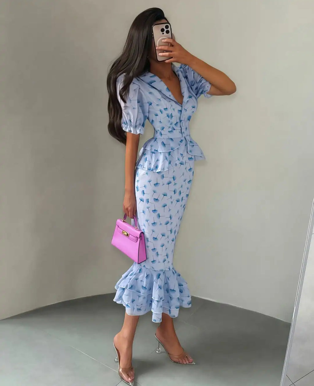 Robe Longue Fleurie Col V