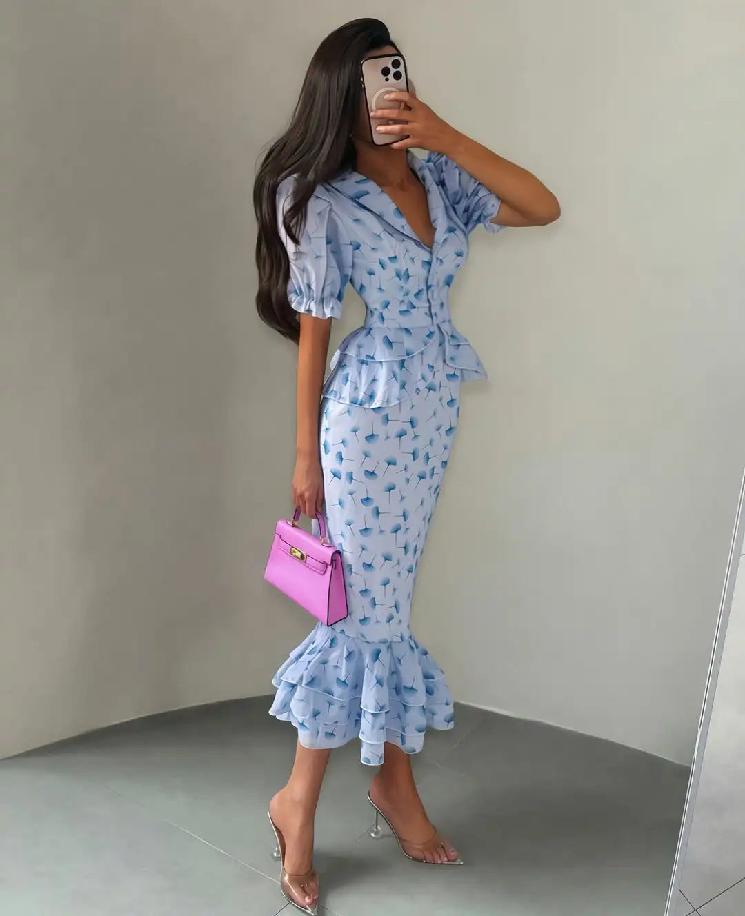 Robe Longue Fleurie Col V