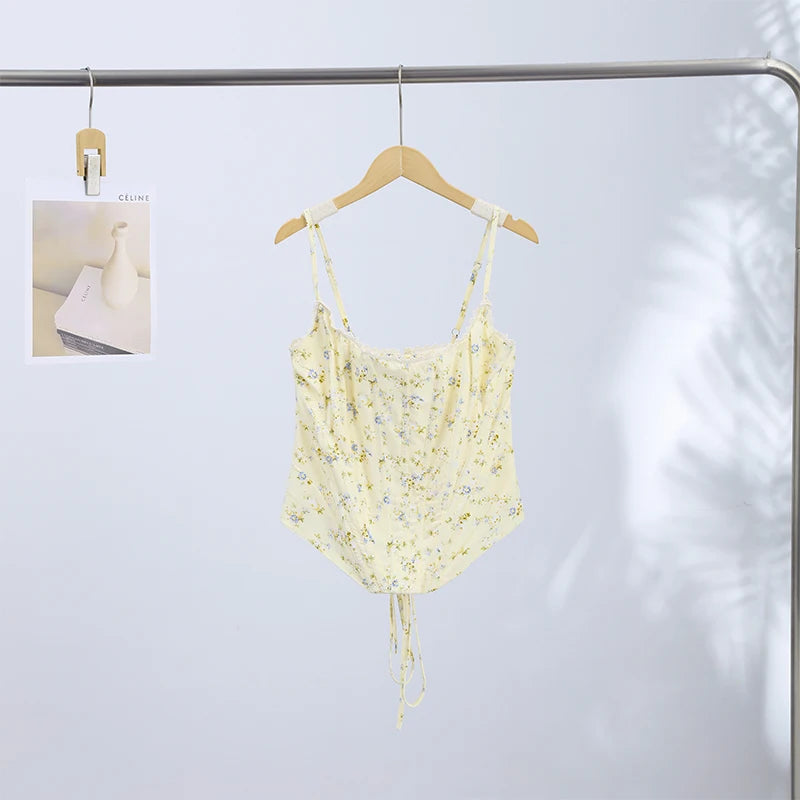 Corset Fleuri Femme Jaune