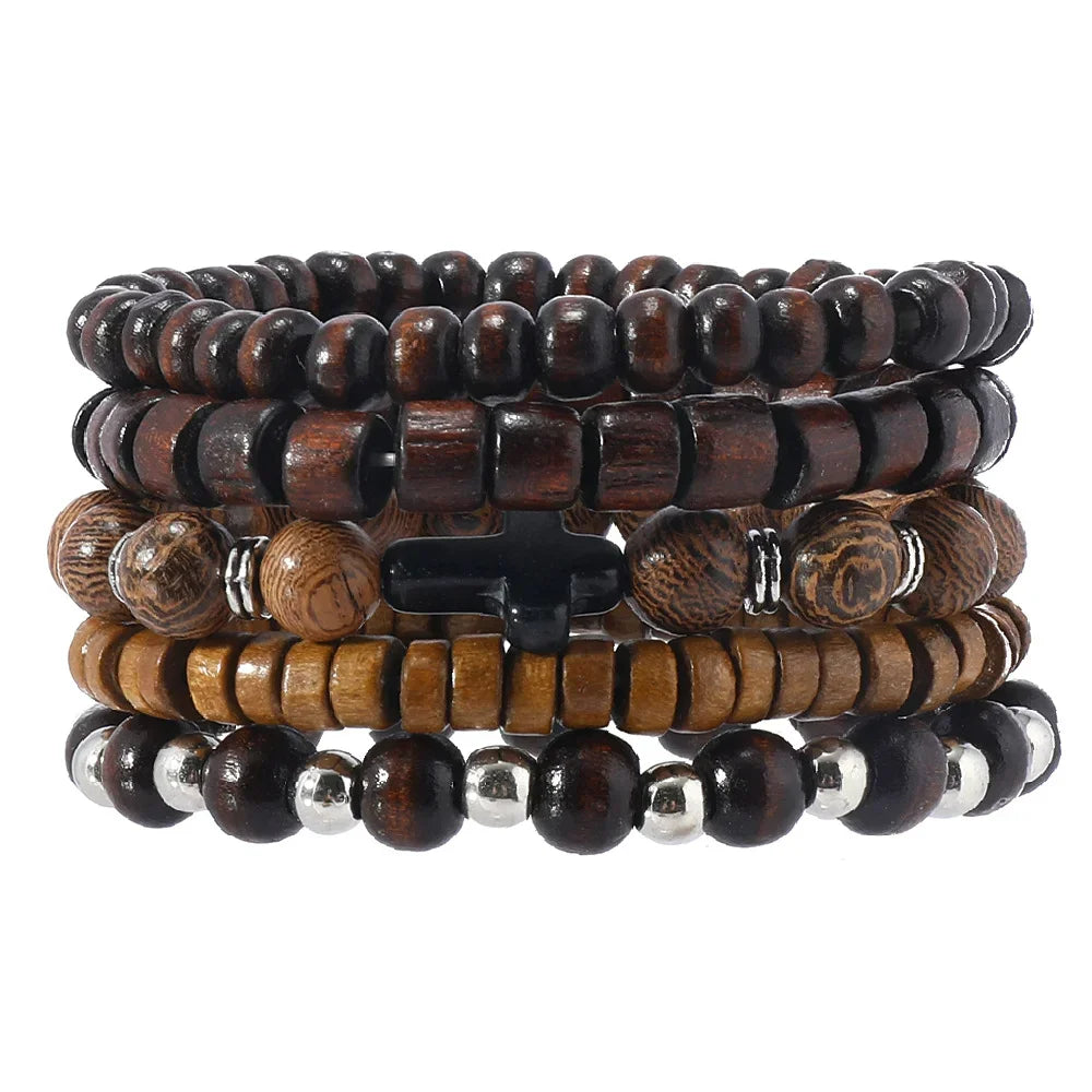 Bracelet Vintage Multicouche en Perles de Bois