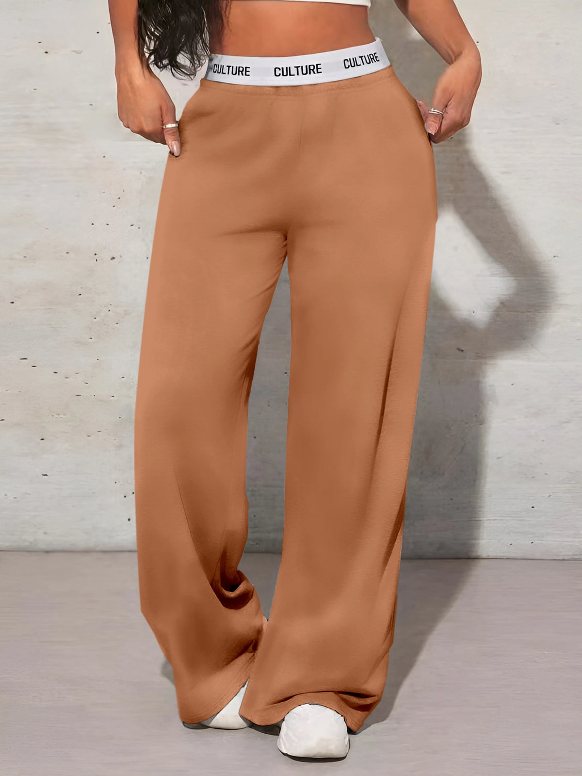 Pantalon Taille Haute Femme – Coupe Ample avec Ceinture