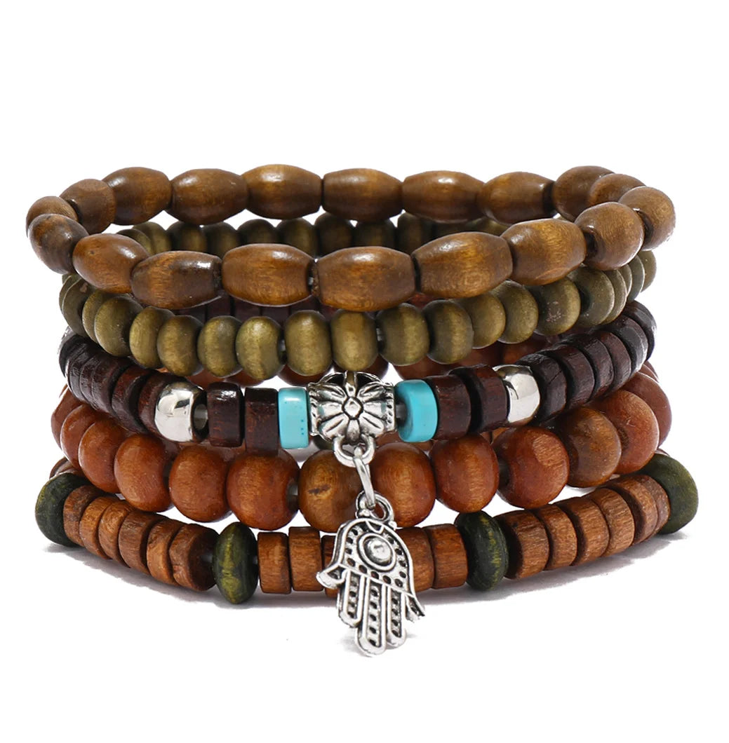 Bracelet Vintage Multicouche en Perles de Bois