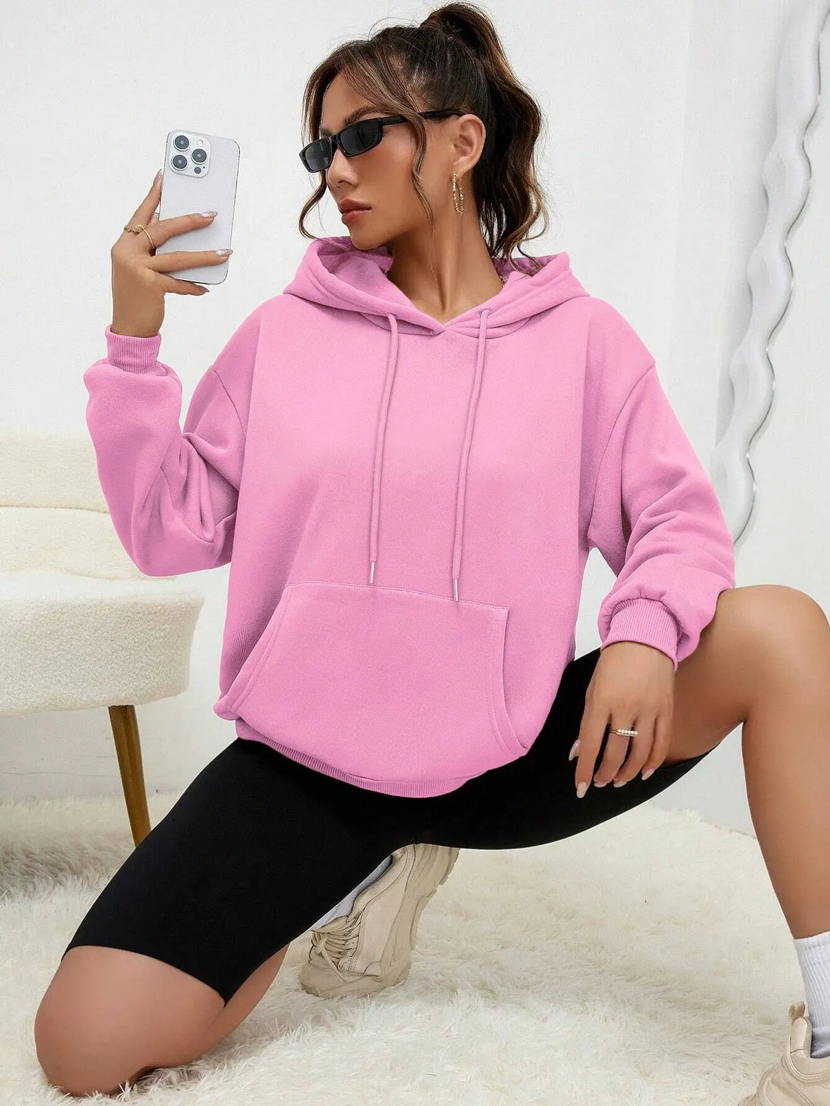 Sweat à Capuche Femme Uni – Style Décontracté