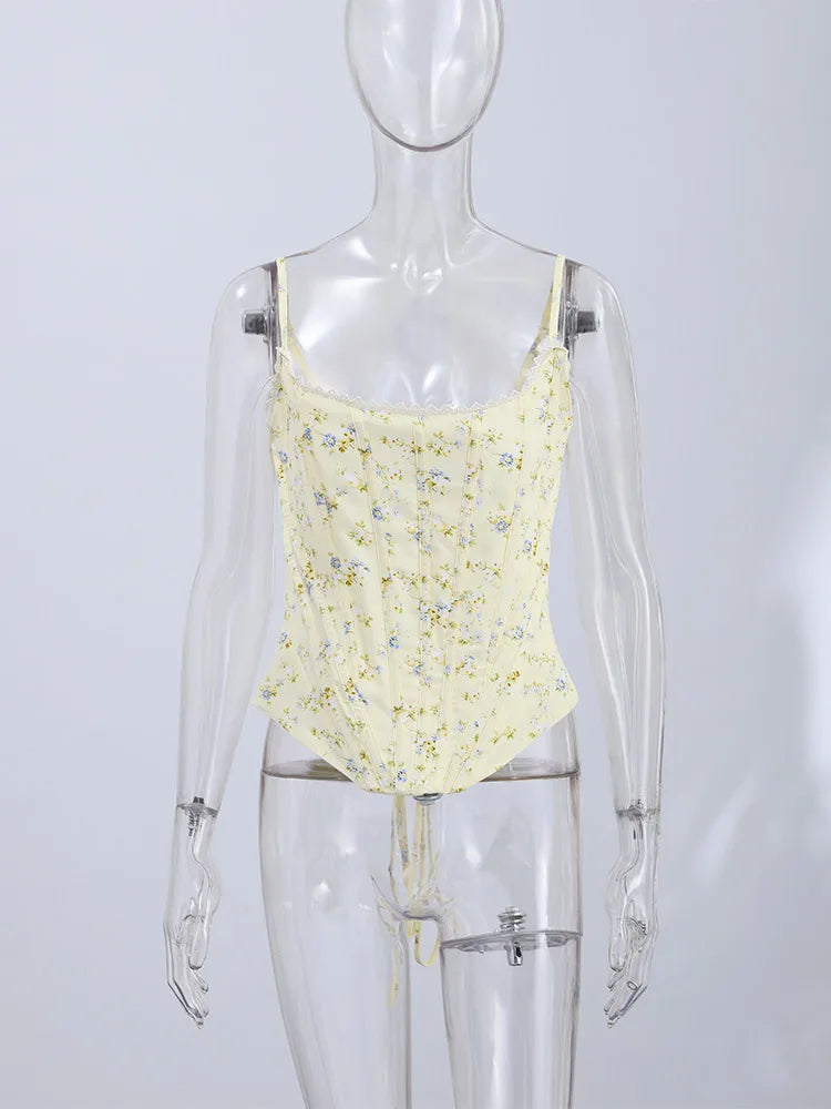Corset Fleuri Femme Jaune
