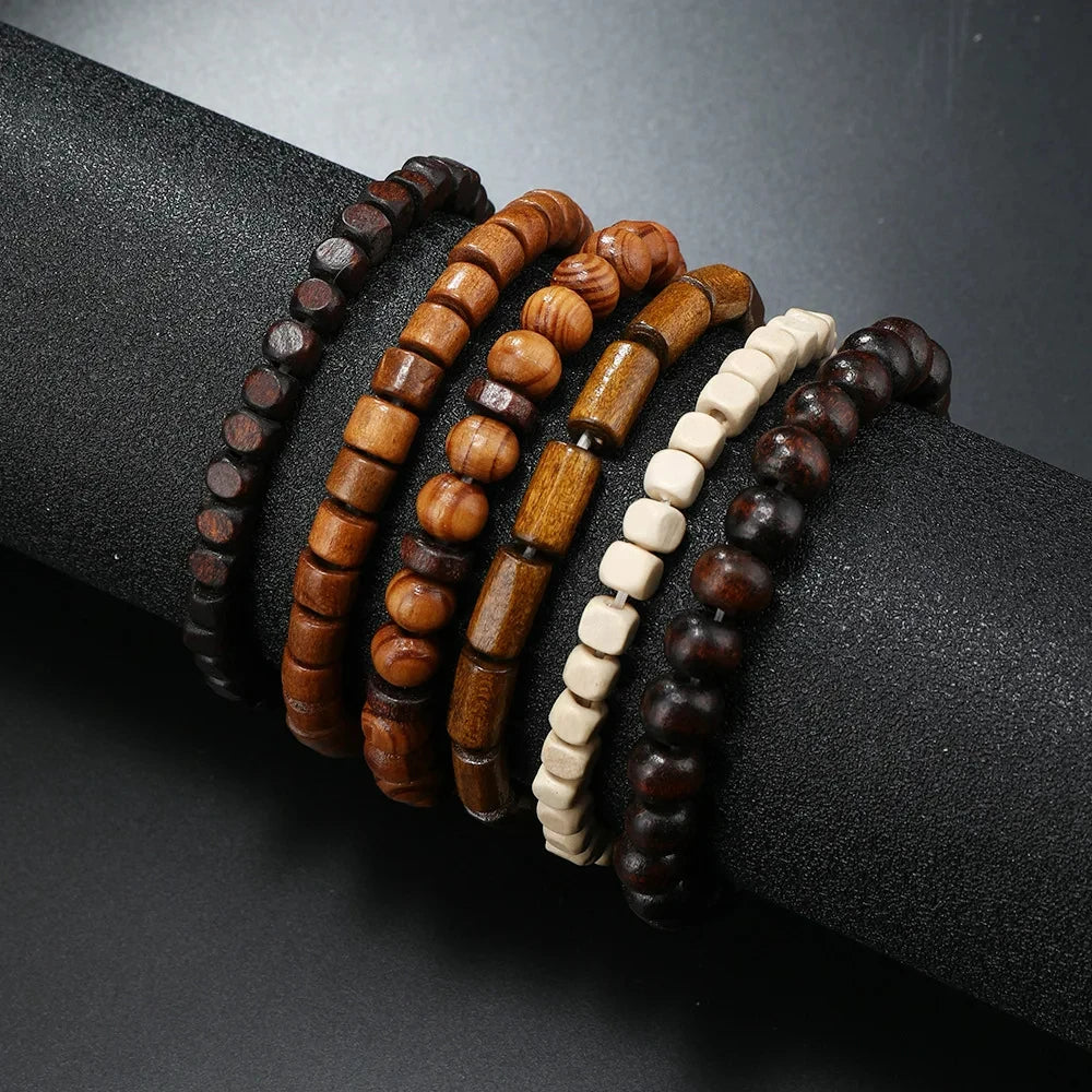 Bracelet Vintage Multicouche en Perles de Bois
