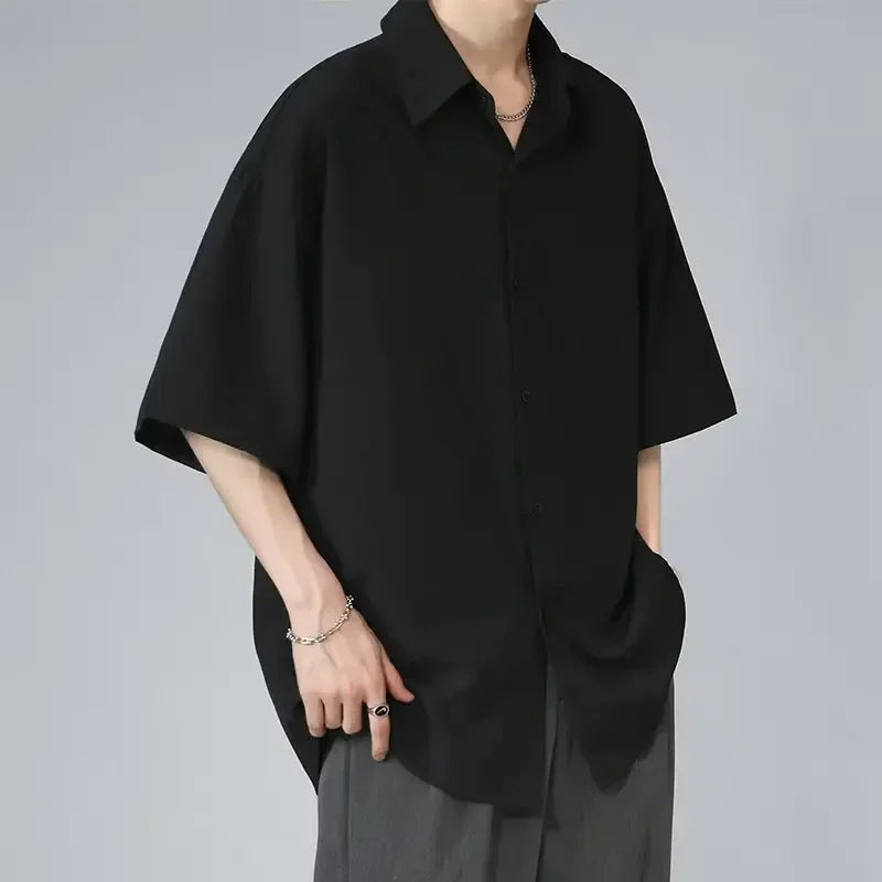 Chemise Noire Homme – Manches Courtes Effet Soie