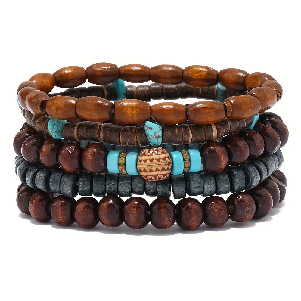 Bracelet Vintage Multicouche en Perles de Bois