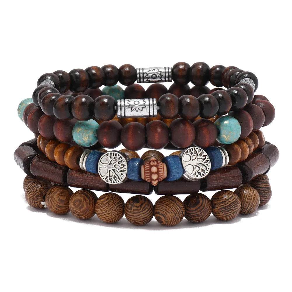 Bracelet Vintage Multicouche en Perles de Bois