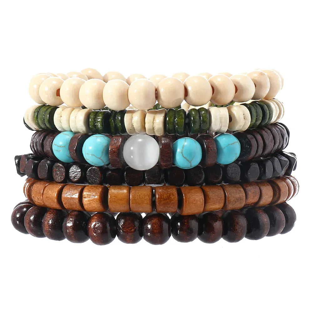 Bracelet Vintage Multicouche en Perles de Bois