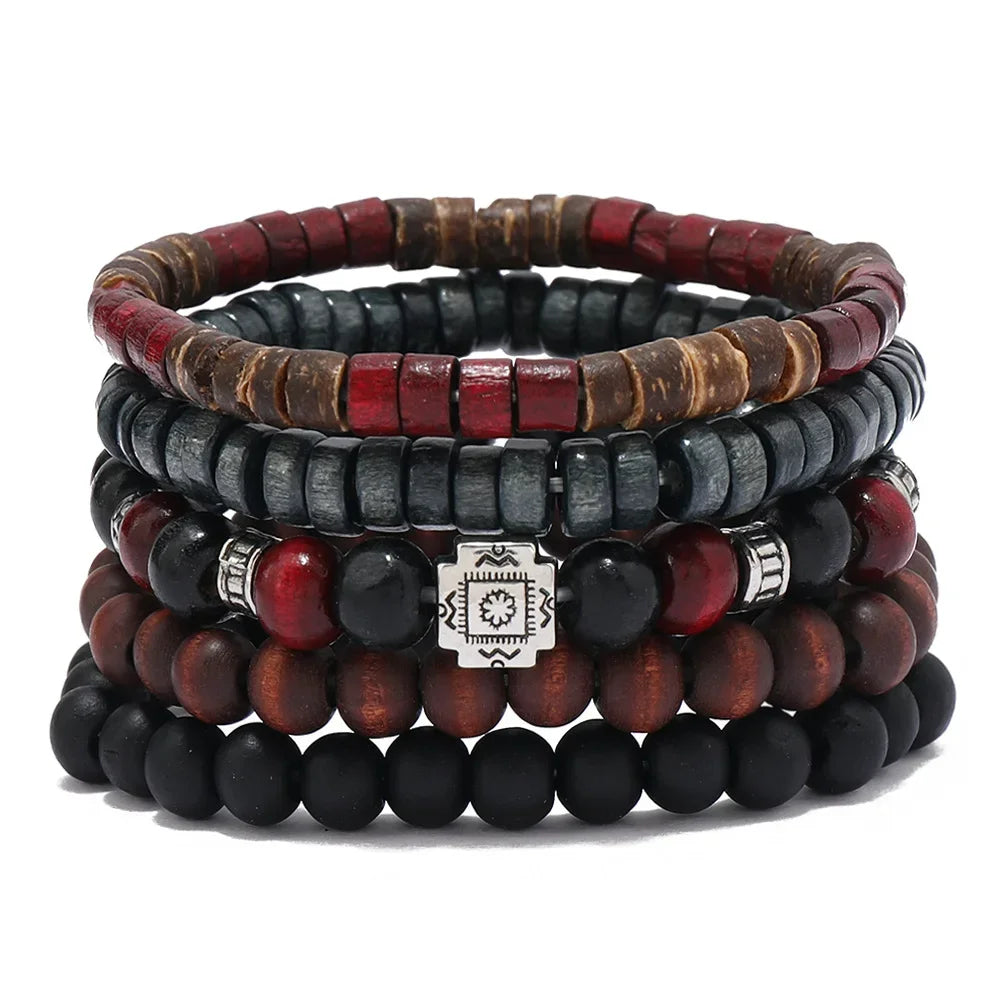 Bracelet Vintage Multicouche en Perles de Bois