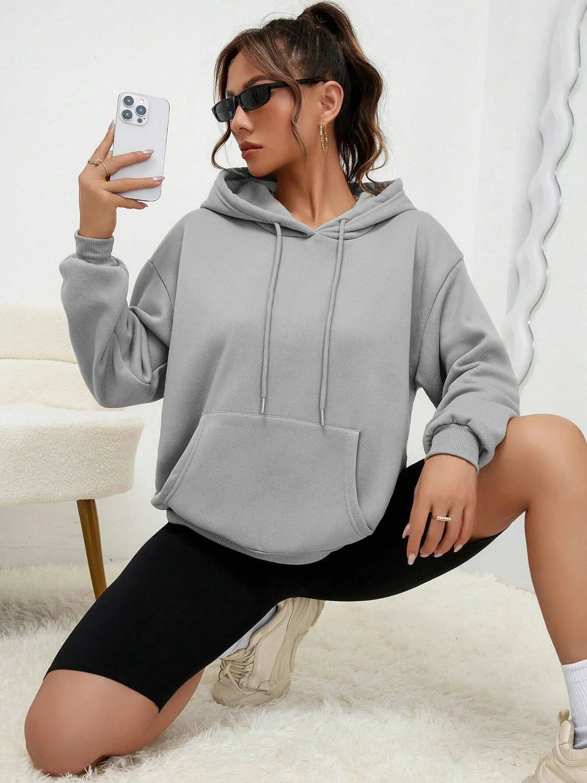 Sweat à Capuche Femme Uni – Style Décontracté