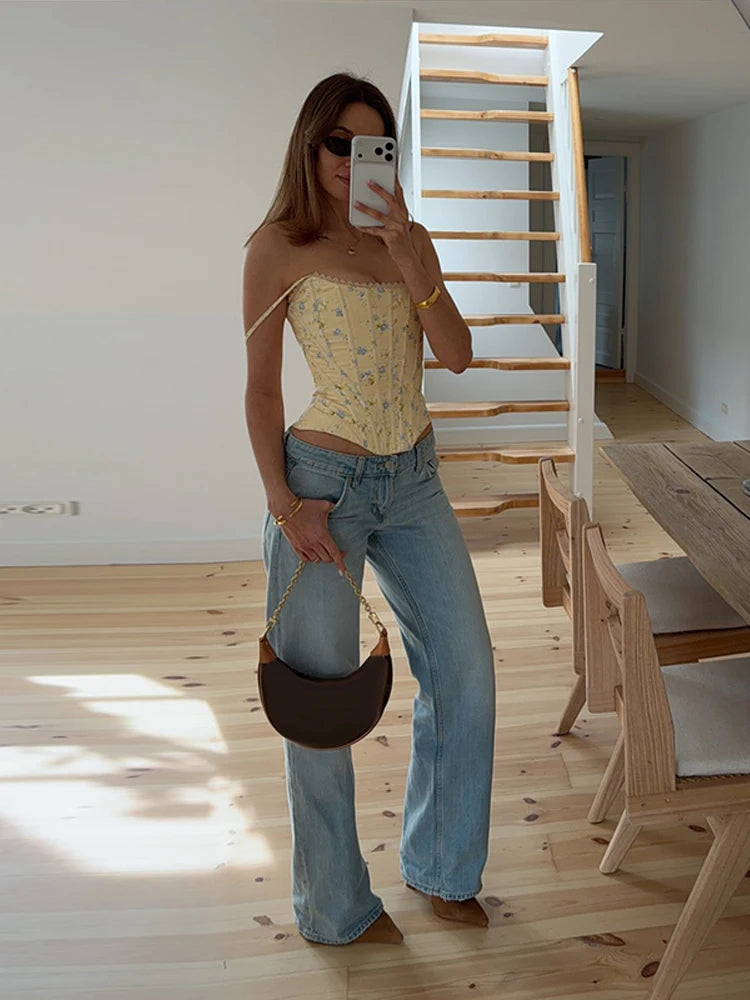 Corset Fleuri Femme Jaune