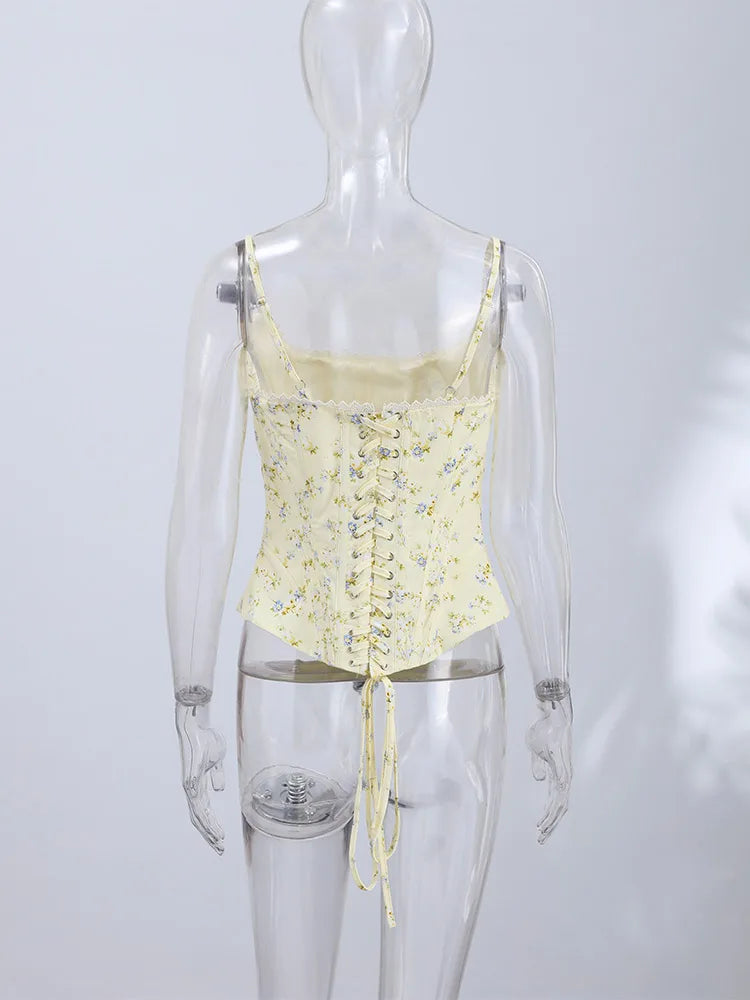 Corset Fleuri Femme Jaune