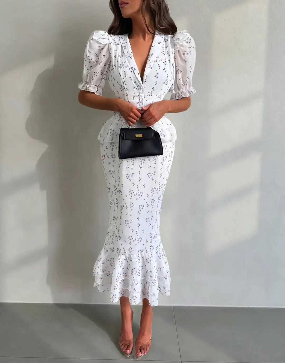 Robe Longue Fleurie Col V