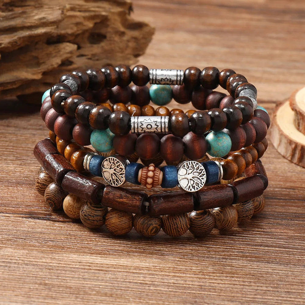 Bracelet Vintage Multicouche en Perles de Bois