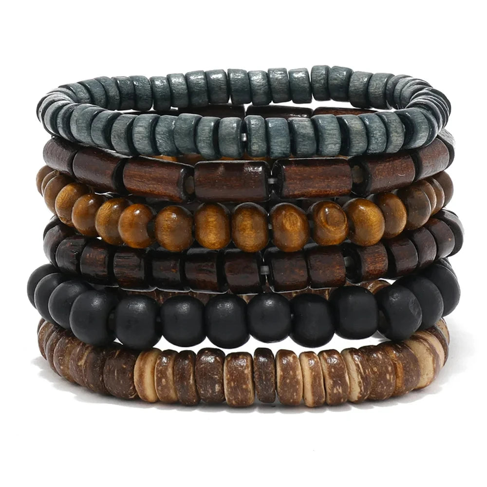 Bracelet Vintage Multicouche en Perles de Bois