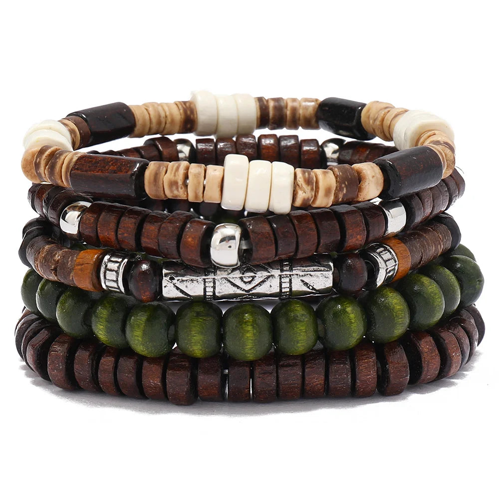 Bracelet Vintage Multicouche en Perles de Bois
