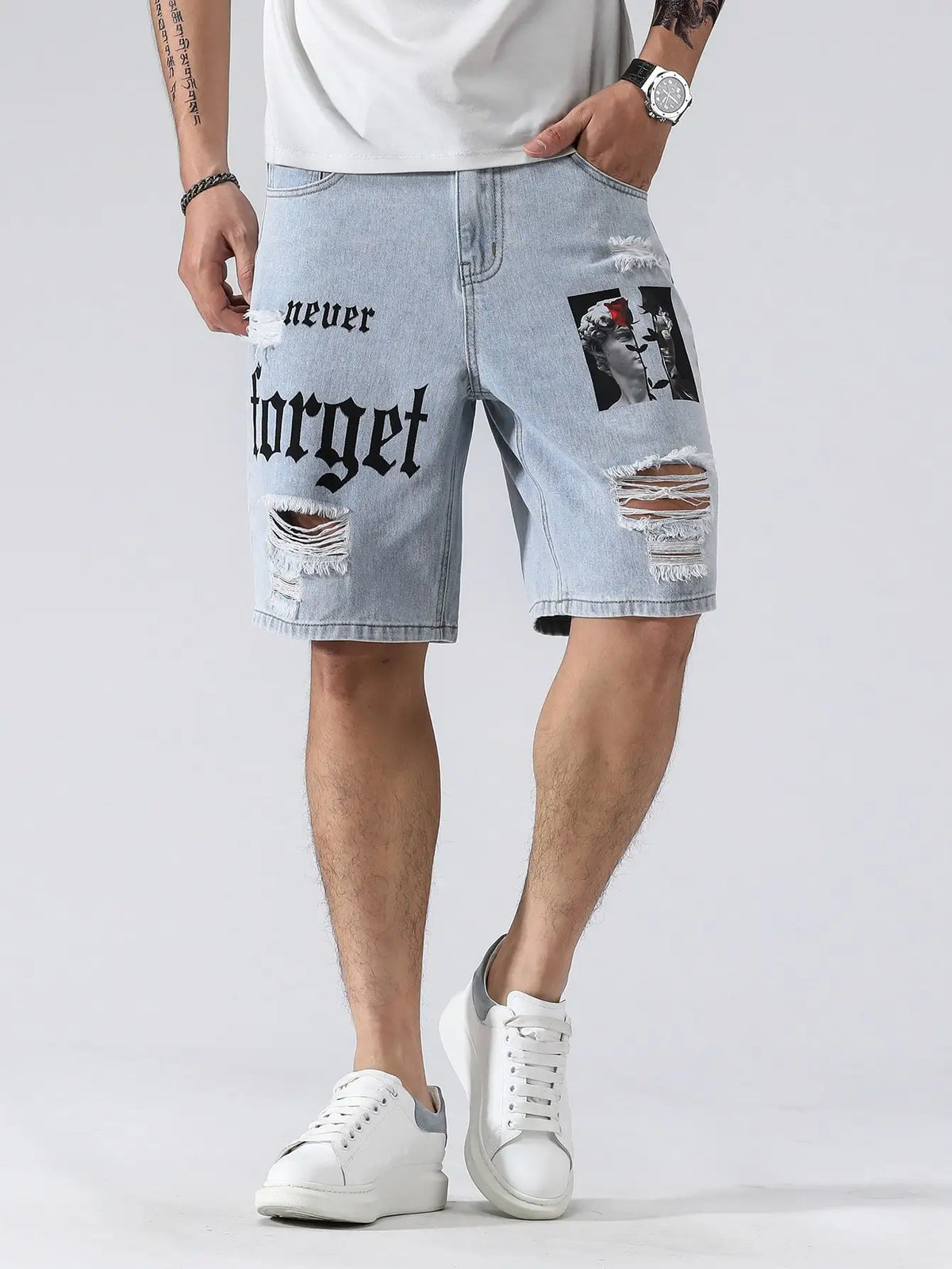 Short en Jean Imprimé Homme