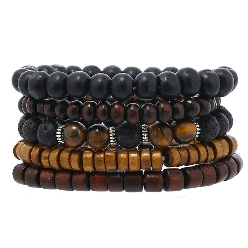 Bracelet Vintage Multicouche en Perles de Bois