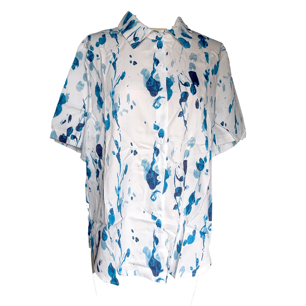 Chemisier Bleu Manches Courtes