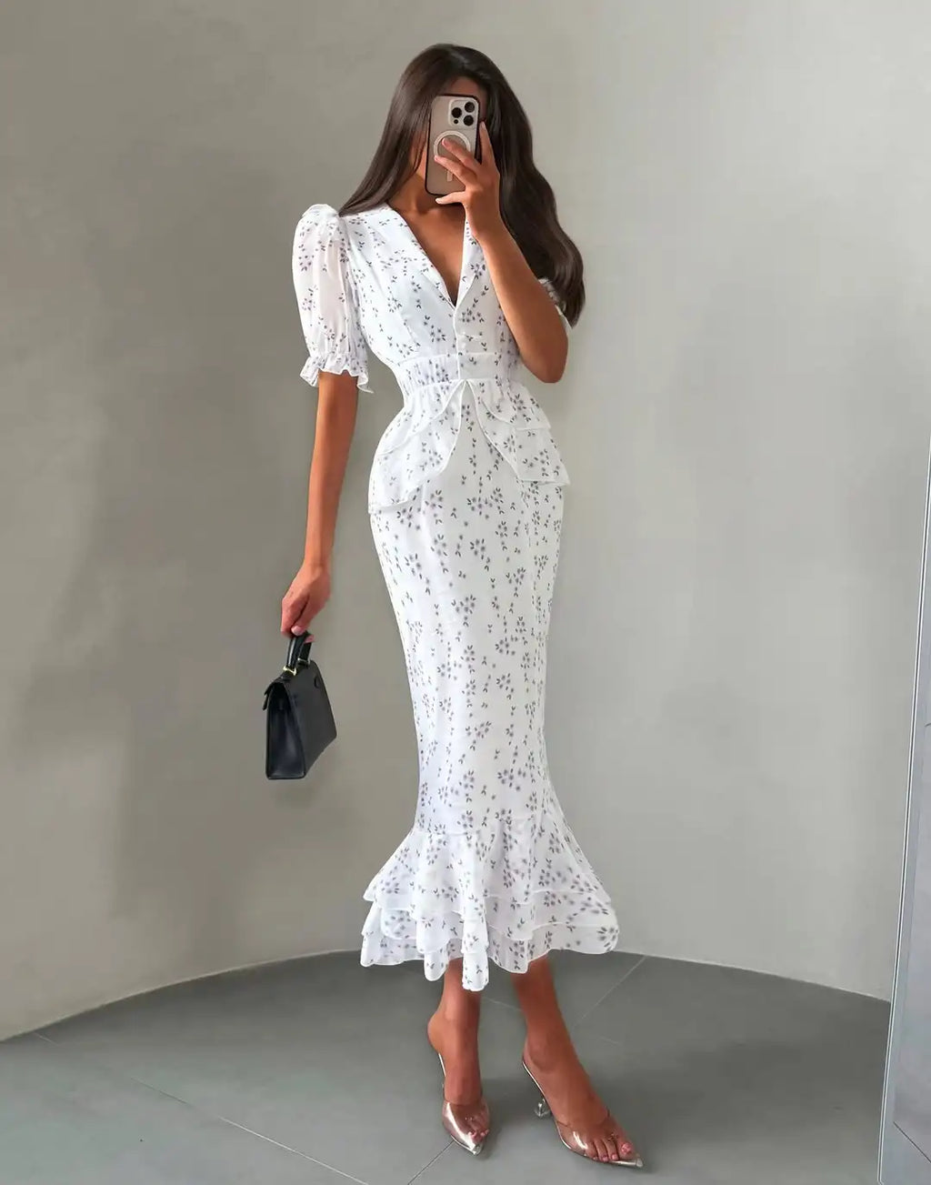 Robe Longue Fleurie Col V