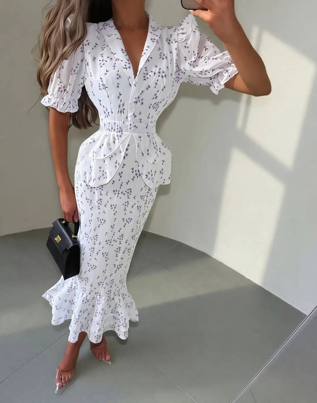 Robe Longue Fleurie Col V