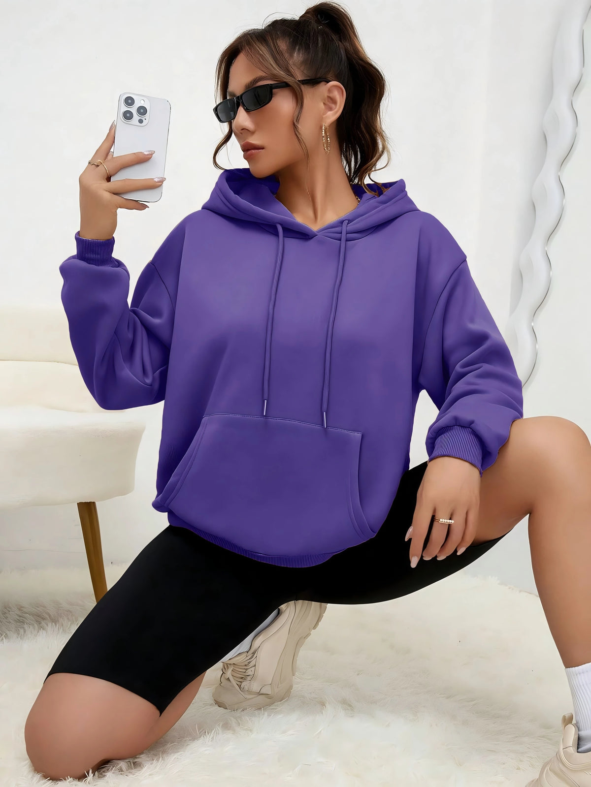 Sweat à Capuche Femme Uni – Style Décontracté