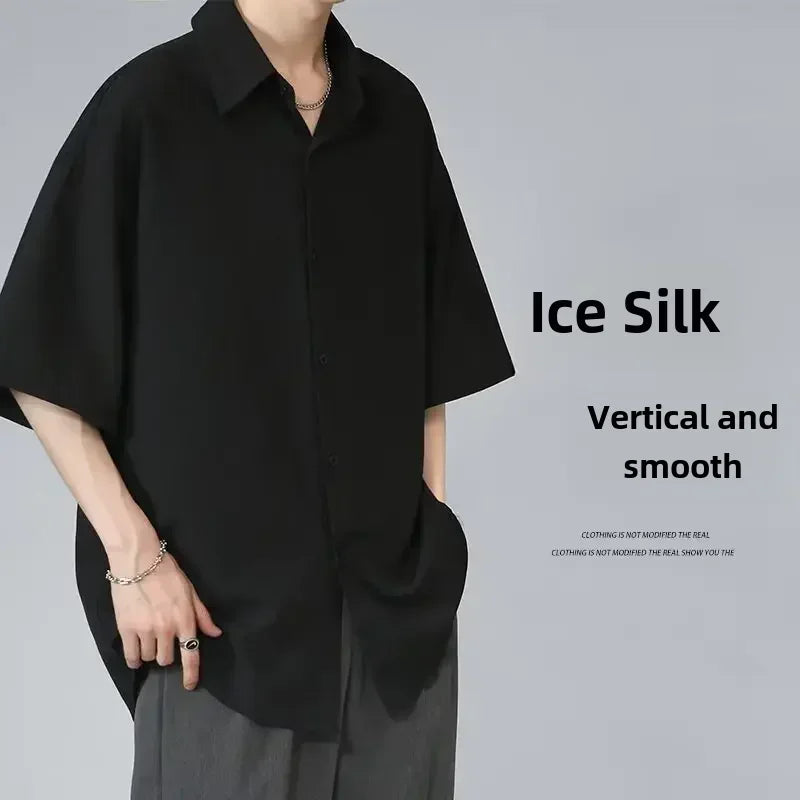Chemise Noire Homme – Manches Courtes Effet Soie