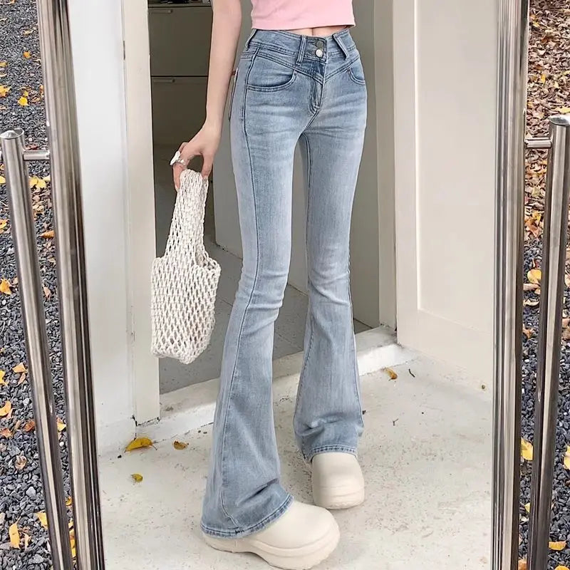 Jean Taille Haute Évasé Bleu Cowboy