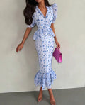Robe Longue Fleurie Col V