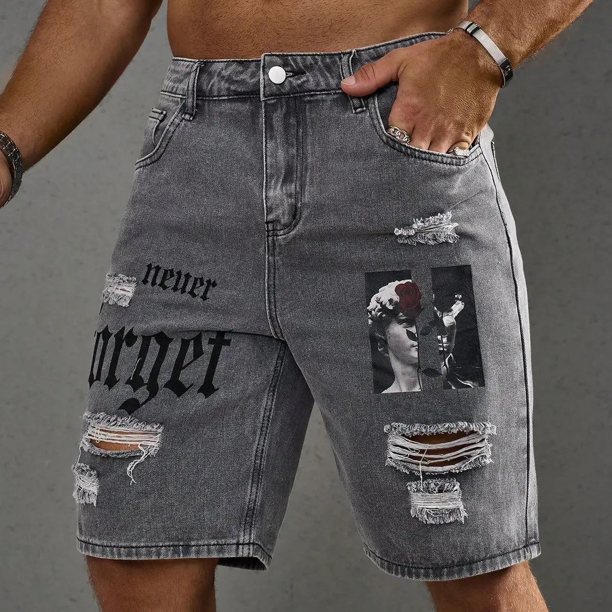 Short en Jean Imprimé Homme