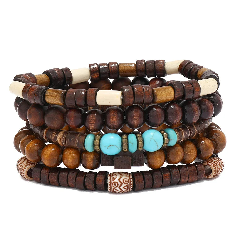 Bracelet Vintage Multicouche en Perles de Bois