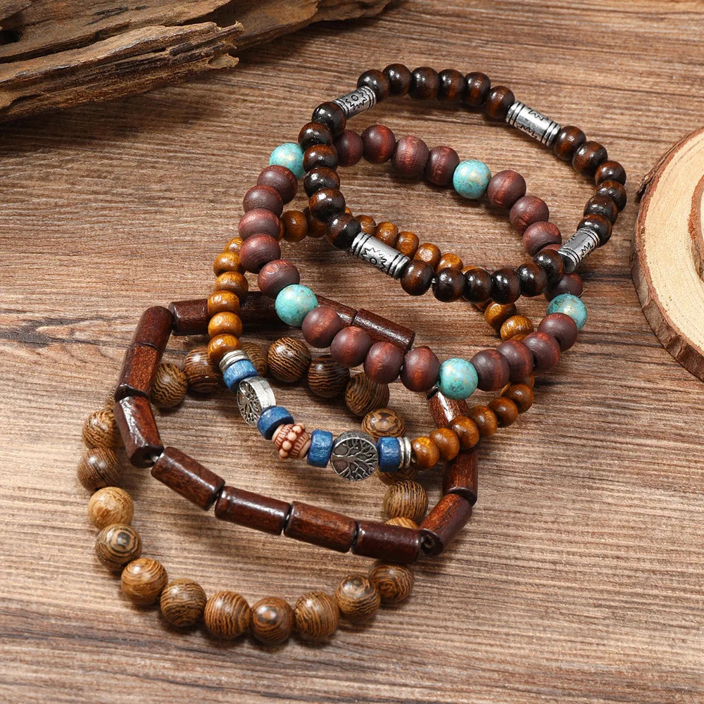 Bracelet Vintage Multicouche en Perles de Bois