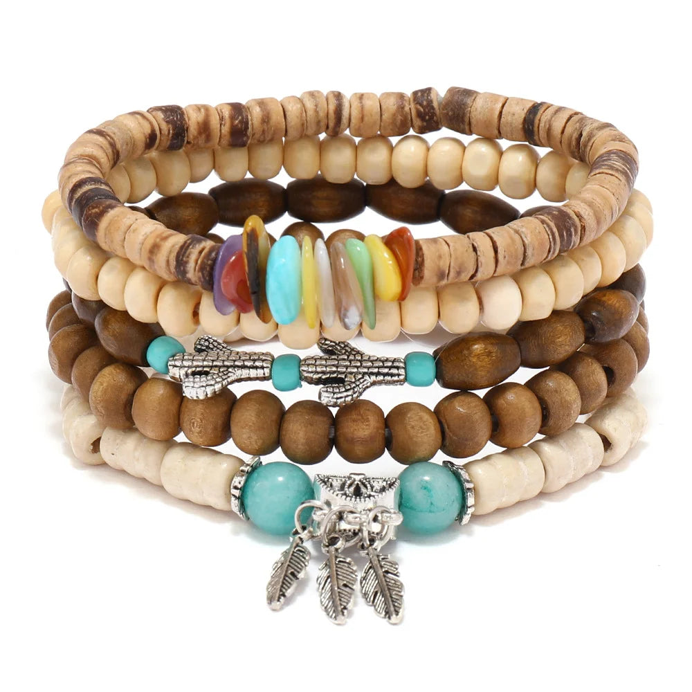 Bracelet Vintage Multicouche en Perles de Bois
