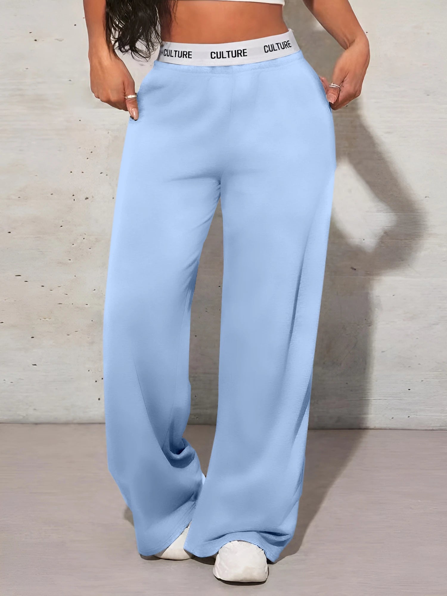 Pantalon Taille Haute Femme – Coupe Ample avec Ceinture