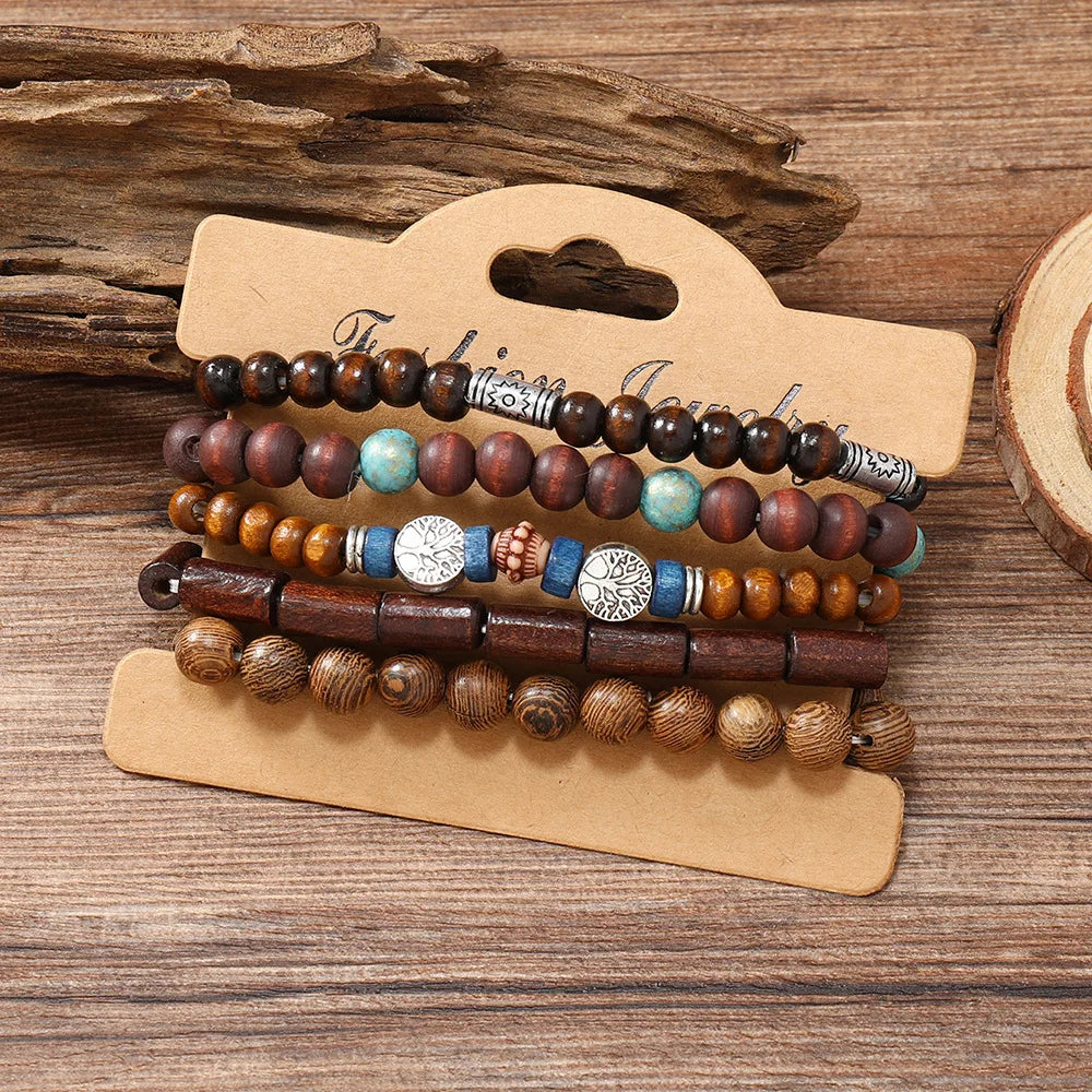 Bracelet Vintage Multicouche en Perles de Bois