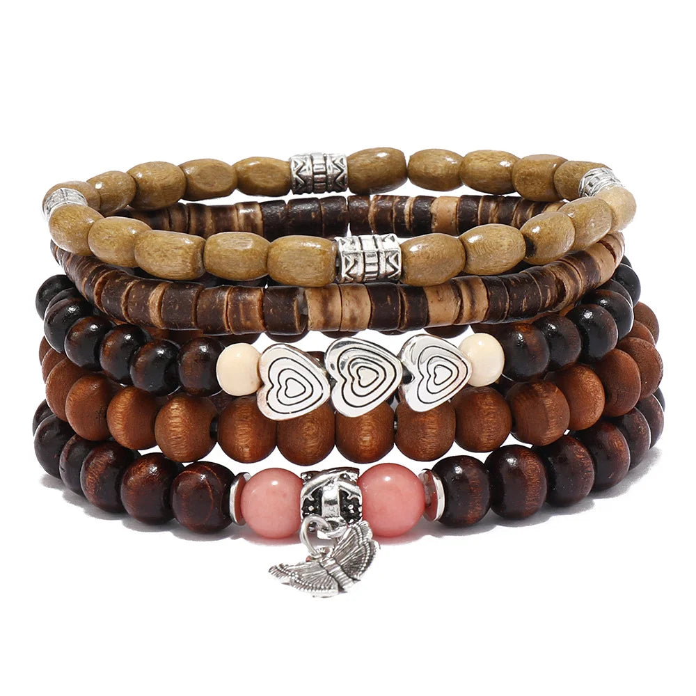 Bracelet Vintage Multicouche en Perles de Bois