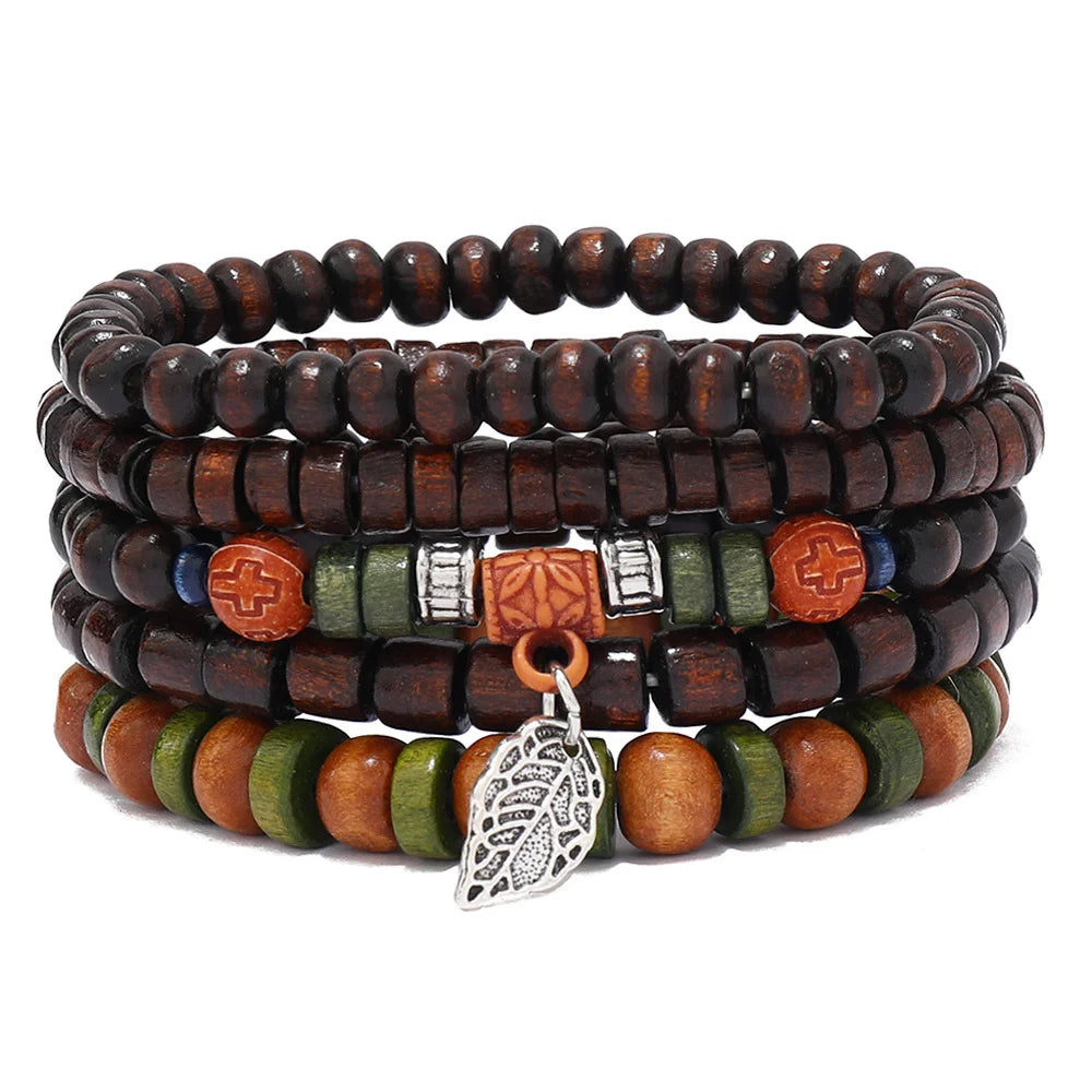 Bracelet Vintage Multicouche en Perles de Bois